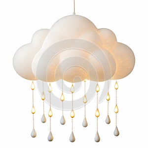 A hanging cloud lamp with tiny LED lights mimicking rain drops