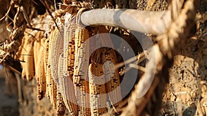 Hanging Corn Outside Traditional Korean Home