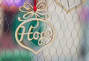 Hanging craft decoration with the word, Hope