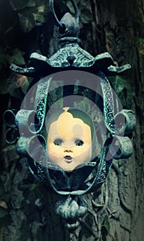 Hanging Creepy Doll Head