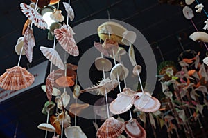 Hanging curtains made of shells for sell as souvenir at Nipah Bay Pangkor Island, Malaysia