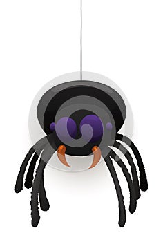 Hanging Dark Spider with Hairy Legs over White Background, Vector Illustration