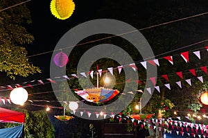 Hanging Decoration of a fair with umbrellas and frills