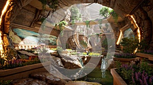 Hanging Gardens of a Lost Civilization Inside a Hollow Mountain â Fantasy Realism Art photo