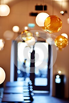 Hanging glass lamps in a room