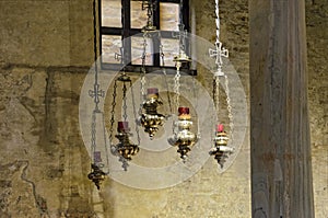 Hanging glowers in a church