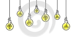 Hanging glowing light bulbs vector line icon set isolated on white background. Idea concpt icons set. Linear design. Bulb light photo