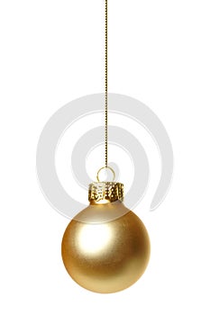 Hanging gold Christmas ornament isolated