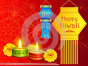 Hanging kandil lantern with diya for Happy Diwali holiday of India