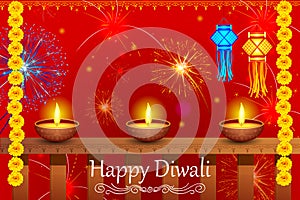 Hanging kandil lantern with diya for Happy Diwali holiday of India