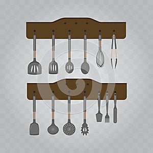Hanging kitchen utensils set design vector illustration