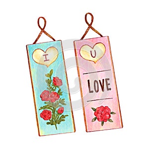 Hanging label tag . Valentines day object . Watercolor painting elements . Illustration