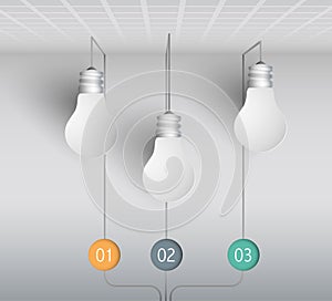 Hanging lamp with ideas, business solution, paper style infographics