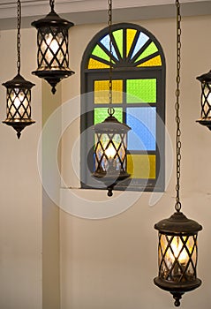 Hanging Lamps with Half Round Windows