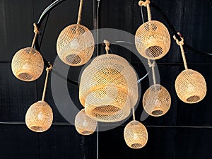 Hanging lantern lamps in wooden wicker