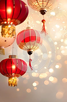 Hanging lantern traditional Asian decor. Chinese lantern festival. New Year greeting card photo