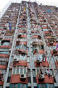 Hanging laundry on Shanghai high rise building China