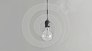 Hanging light bulb against a grey background