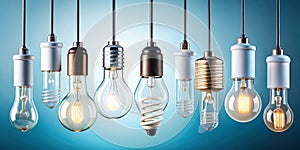 Hanging Light Bulbs on Light Blue Background for Creative Projects