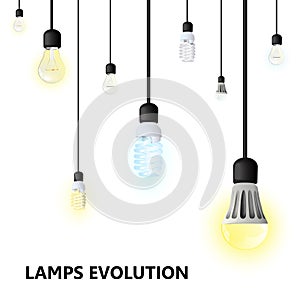 Hanging light bulbs on a white background.