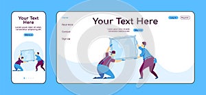 Hanging mirror adaptive landing page flat color vector template