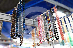 Hanging necklaces in store