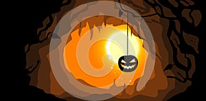 Hanging pumpkin. Halloween background.