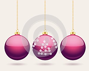 Hanging purple Christmas baubles background