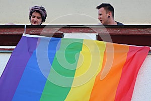 Hanging a rainbow flag