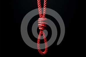 Hanging red braided noose tied in a knot, a solemn sight