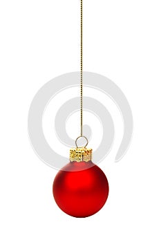 Hanging red Christmas ornament isolated