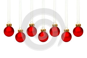 Hanging red Christmas ornaments isolated