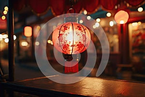 Hanging Red Lantern in Restaurant