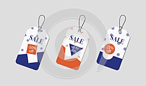 Hanging Sale tags. Discount Shopping labels. Retail Promotion.