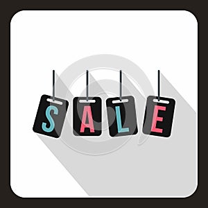 Hanging sales tags icon, flat style