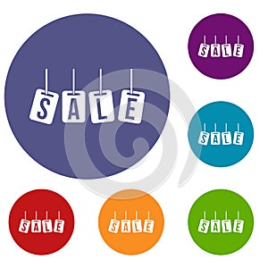 Hanging sales tags icons set