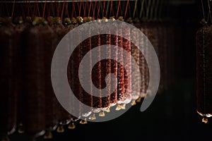 Hanging sausages in the fridge