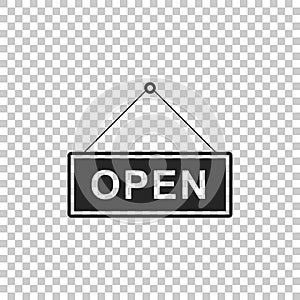 Hanging sign with text Open door icon isolated on transparent background