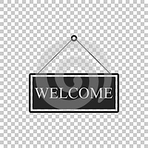 Hanging sign with text Welcome icon isolated on transparent background. Business theme for cafe or restaurant