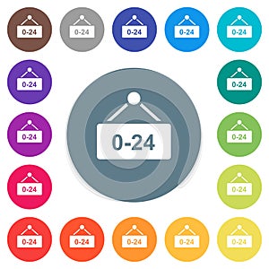 Hanging table with 24 hours flat white icons on round color backgrounds