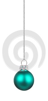 Hanging teal Christmas ornament isolated on white