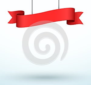 Hanging Title Ribbon 1 Line Red Realistic 3d Banner
