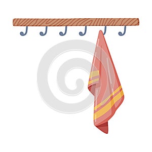 Hanging Towel on Metal Hook Isolated on White Background Vector Household Item