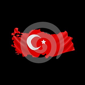 Hanging Turkey flag in form of map. Republic of Turkey. National flag concept