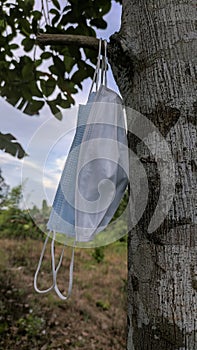 Hang two masks on a tree