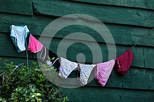 Hanging underwears and panties in the open to dry