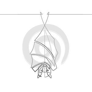 A Hanging Vampire Bat One Single Line Animal Vector Graphic Abstract Illustration