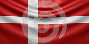 Hanging wavy national flag of Denmark with texture. 3d render