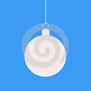 Hanging white silhouette of Christmas ball on blue background