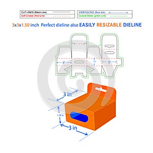 Hanging window box, mobile charger packaging box, 2.50x2.50x1.50 box dieline template